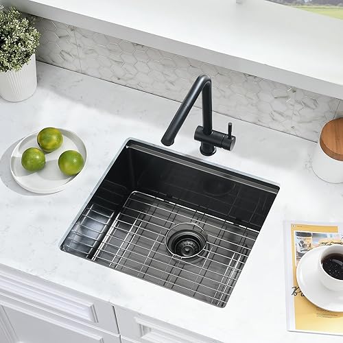 Miniatura 2 de Fregadero de barra negra de 20 pulgadas para montaje inferior, de acero inoxidable negro calibre 16, fregadero de cocina pequeño de 10 pulgadas de