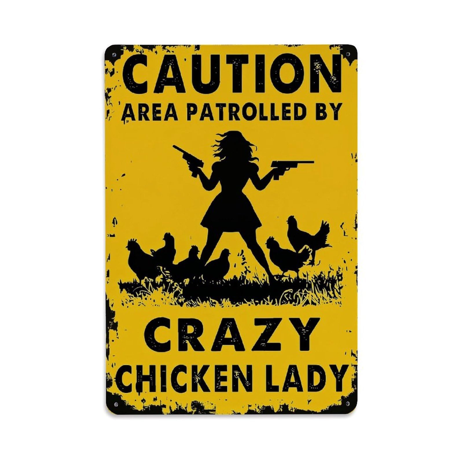 Bliveurn Vintage Crazy Chicken Lady Warning Sign Retro Metal Tin Sign, Metal Poster For Home, Gaming Room, Studio Workshop,Bar,Garage Wall Art Decor 8X12 Inch