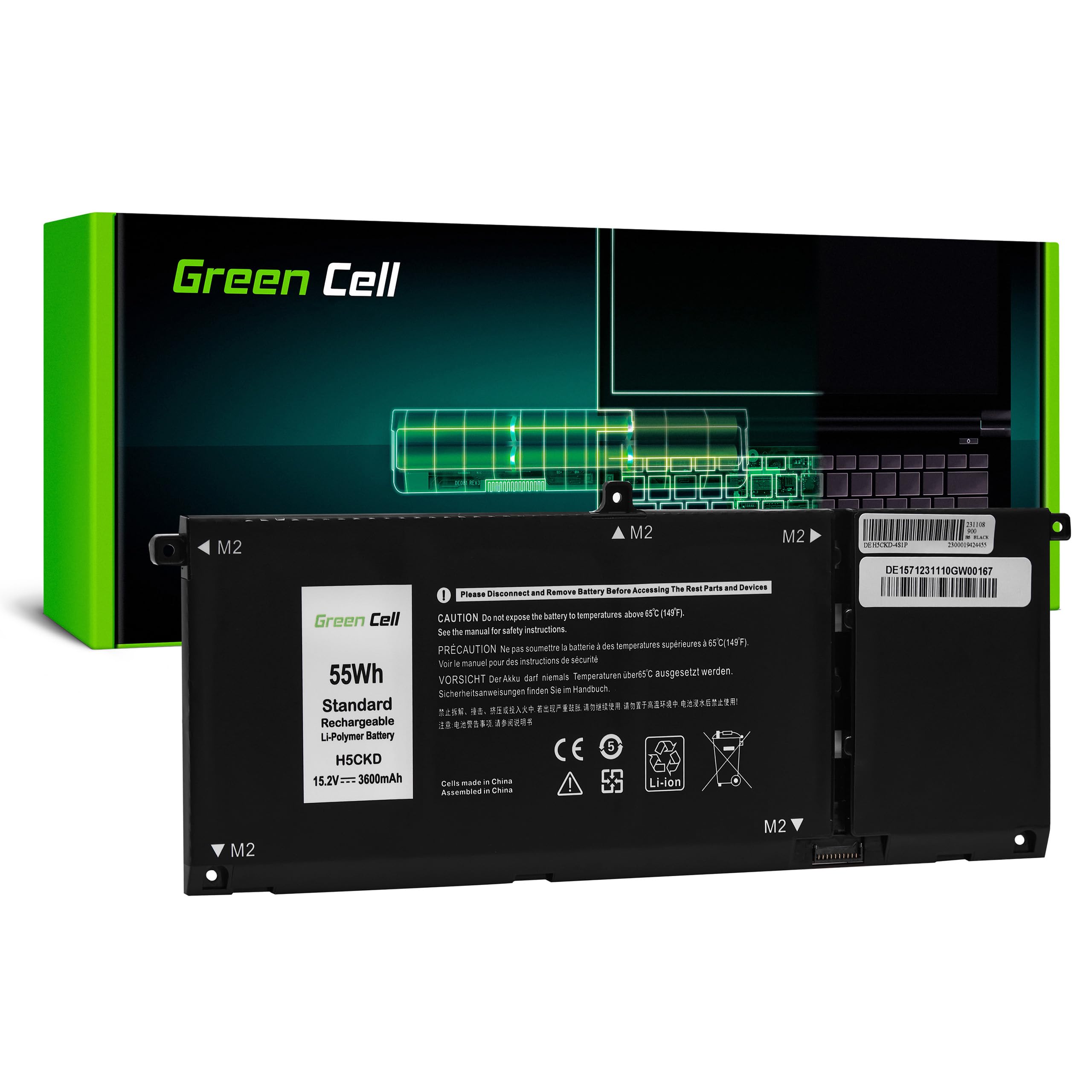 Green Cell Bateria H5CKD TXD03 do Laptopa Dell Inspiron 13 7306 Silver 14 5400 5401 5406 5408 7300 7405 15 5501 5502 5508 5509 7506 Latitude 3410 (3600mAh 15.2V Czarny)