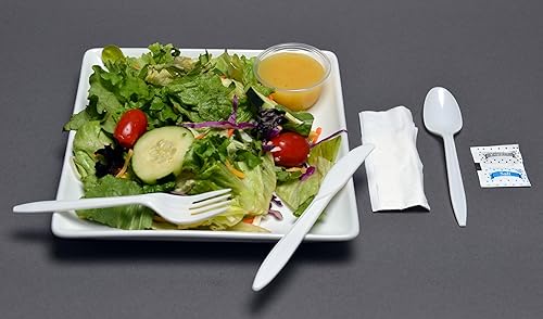 Miniatura 9 de Daxwell kit de cubiertos de peso medio de polipropileno con tenedor, cuchillo, cucharilla, sal y pimienta y servilleta, color blanco (caja de 250)