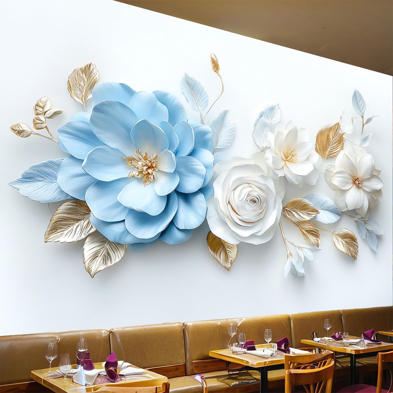 Papier peint fleurs relief bleu 400 x 280 cm papier peint intissé haut de gamme salon