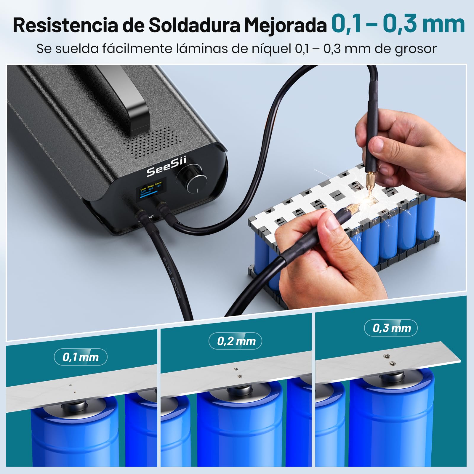 Seesii Condensador Soldador de Punto: Equipo de Soldadura de Puntos Portátil con 3000F Condensador, Spot Welder con 120 Engranajes Ajustables para Tira de Níquel 0,1-0,3 mm