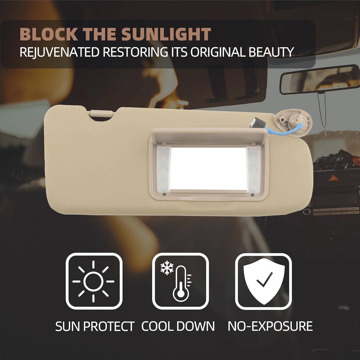 83230-TLA-A61ZA Passenger Beige Cashmere Ivory Sunvisor Assembly with Dual Mirror Light Compatible with 2017-2022 Honda CR-V CRV 83230TLAA61ZA
