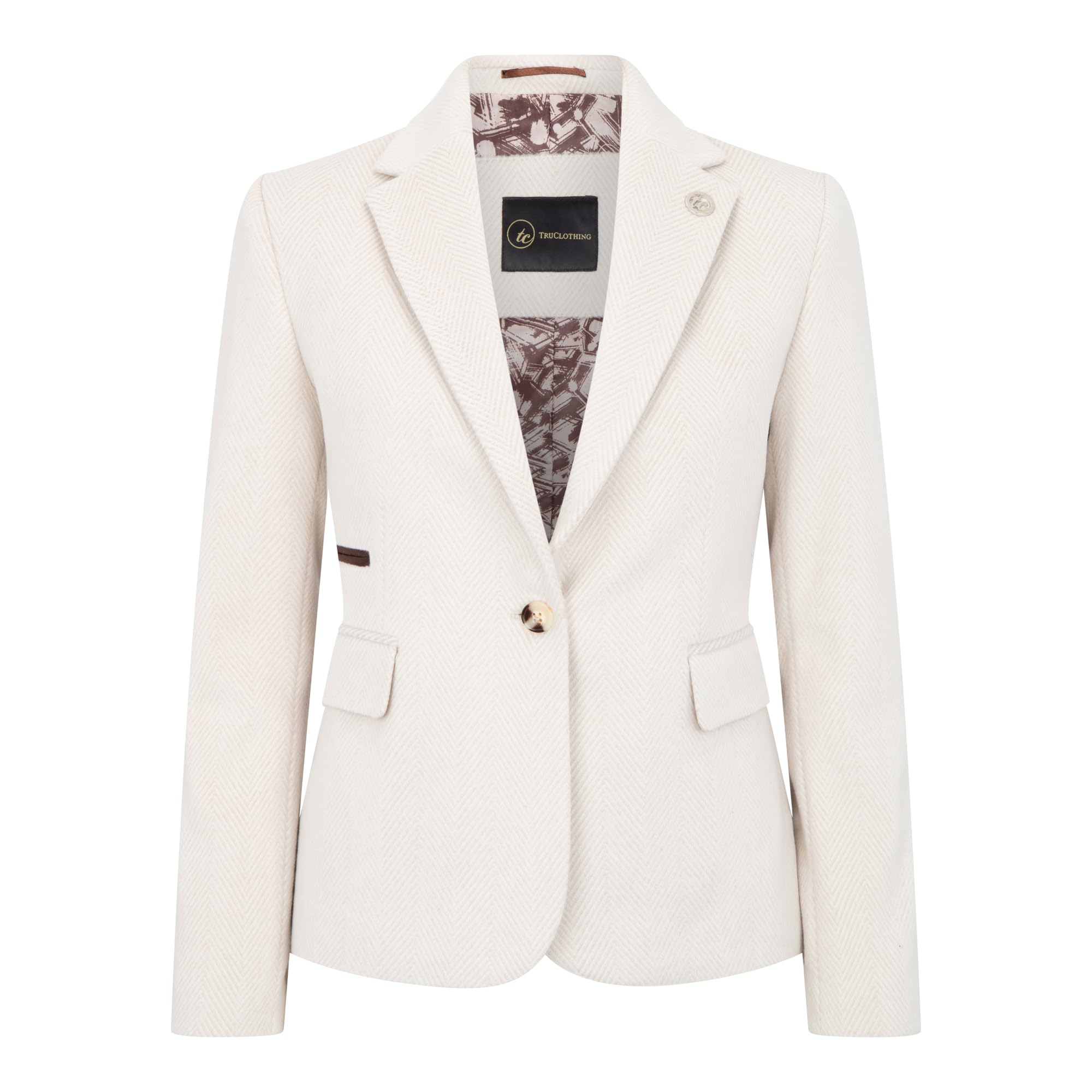 Infinity Leather Women's Beige Tailored Fit Wool Blend Tweed Blazer In | Size: 10