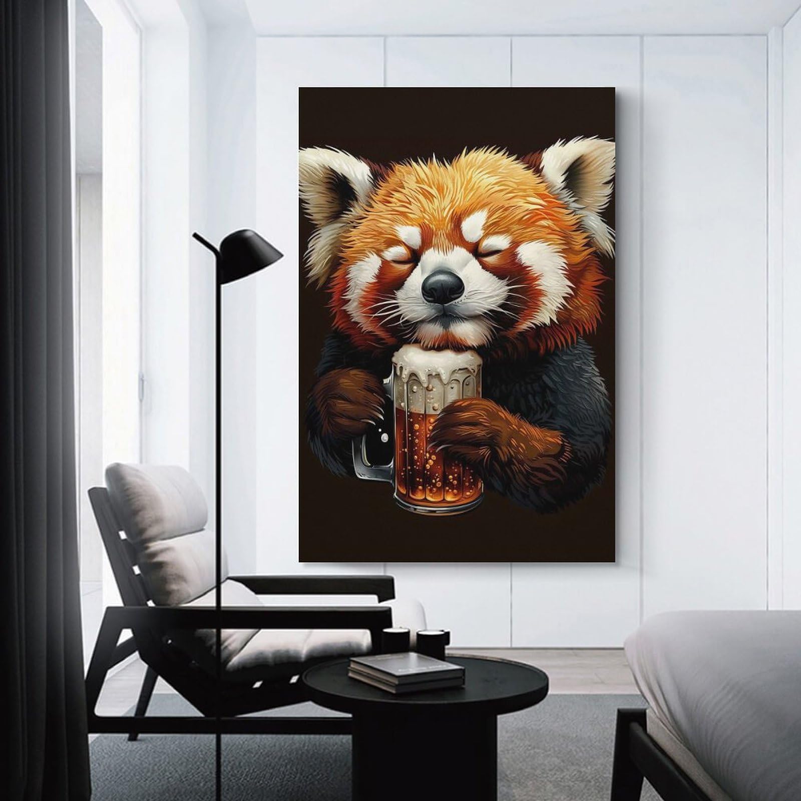 Junmoney Red Panda Beer Decorative Wall Artwork, 16x24inch(40x60cm), for Corridors, Hallways Or Apartment Entries, Home Artwork for First Impressions