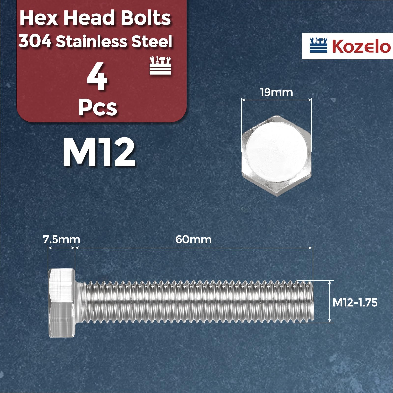 Kozelo 4 Pcs Hex Head Screws Bolts - Image 2