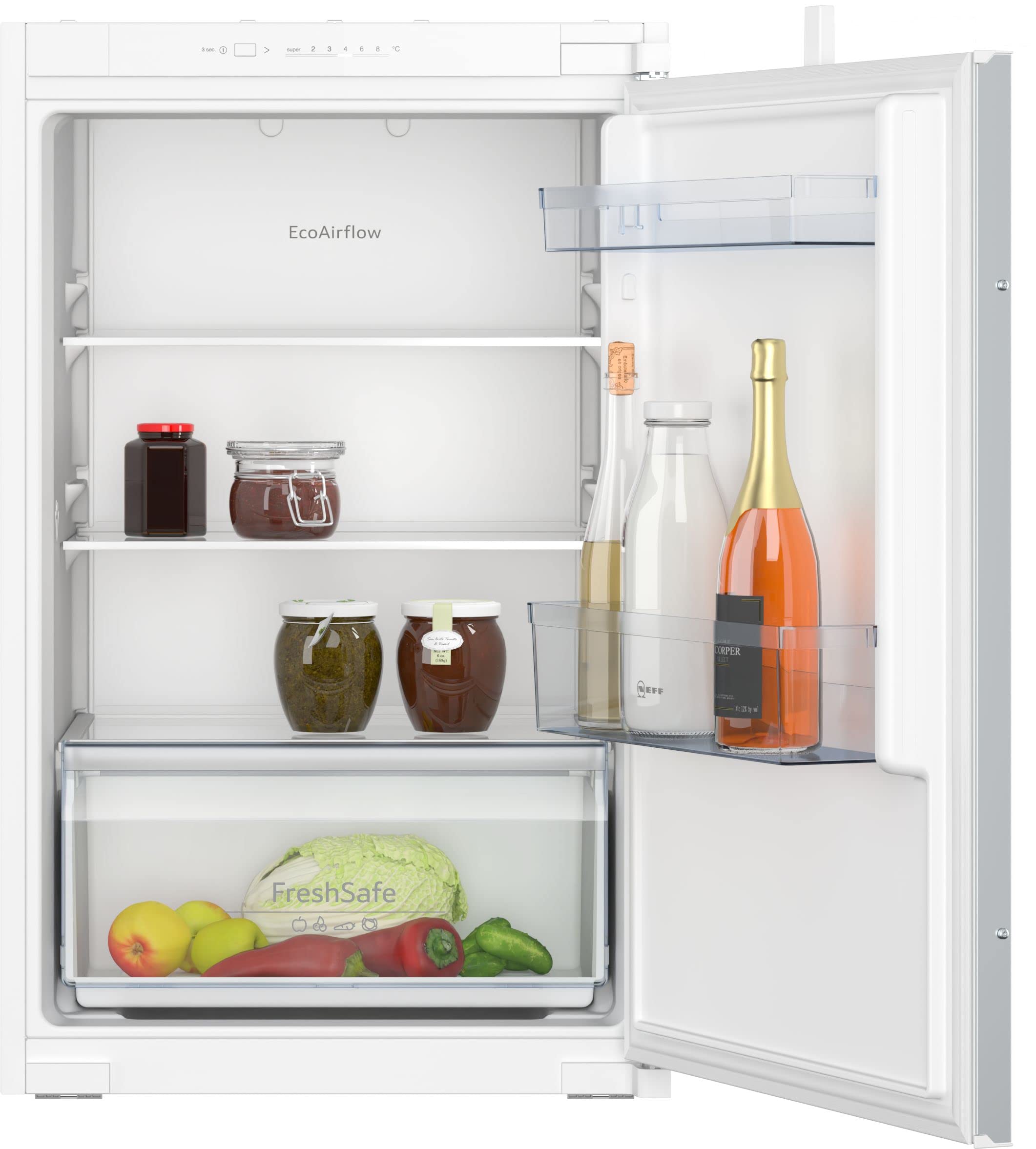 NEFF KI1211SE0, N 30, Nevera empotrable, 88 x 56 cm (alto x ancho), refrigeración 136 l, 35 dB, fabricado en Alemania, iluminación LED, cristal de seguridad, Fresh Safe, Eco Air Flow, bisagra de