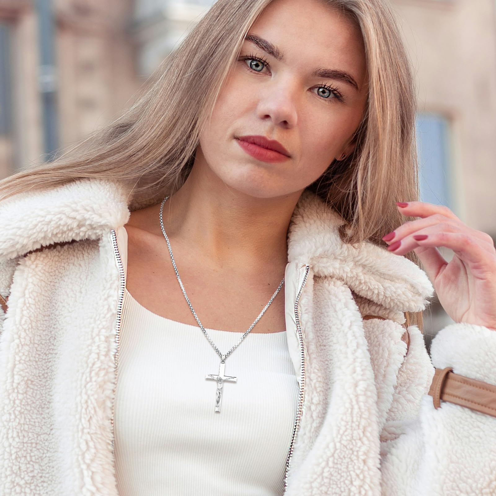 Eusense San Miguel/San Cristóbal/San Antonio/Virgen María/San Benito Crucifijo Collar Colgante Plata de Ley 925 Colgante Amuleto Joyería Regalo para Hombre Mujer