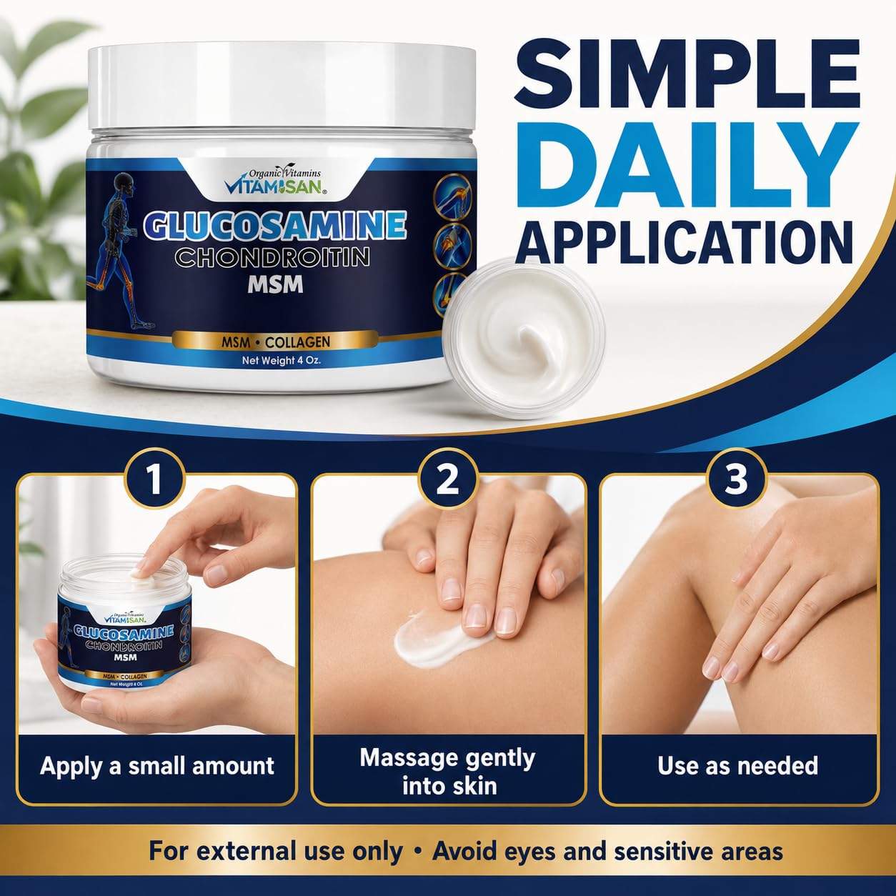 VITAMISAN Glucosamine Chondroitin MSM Collagen and Arnica Cream 4 OZ 2 Pack — Amazon image 7