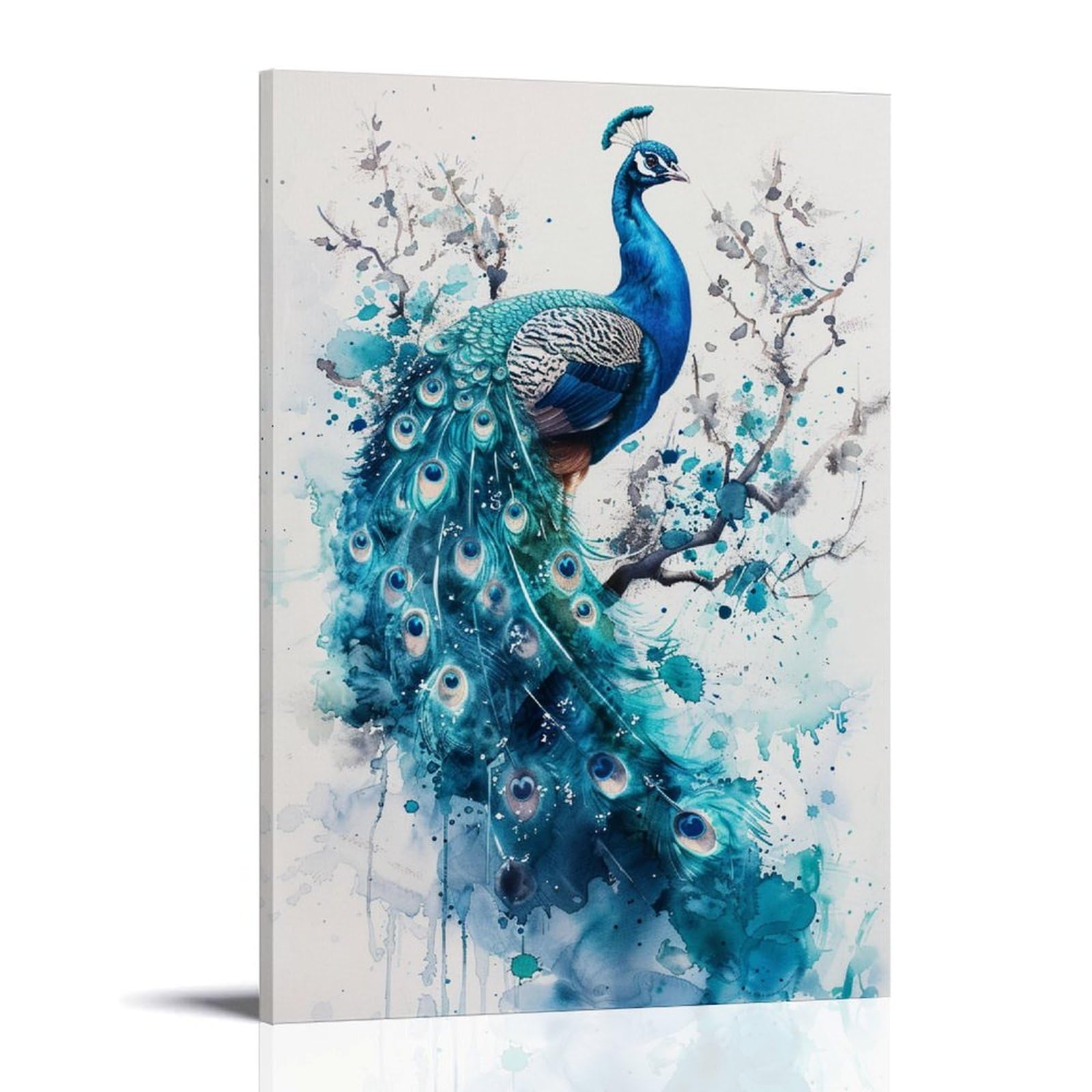 FYFMUSHE Abstract Peacock Canvas Wall Art Paintings Colorful Nature Birds Abstract Flower Pictures on Canvas Prints Framed Ready to Hang Artwork for Bedroom Home Decor 20x30inch(50x75cm)