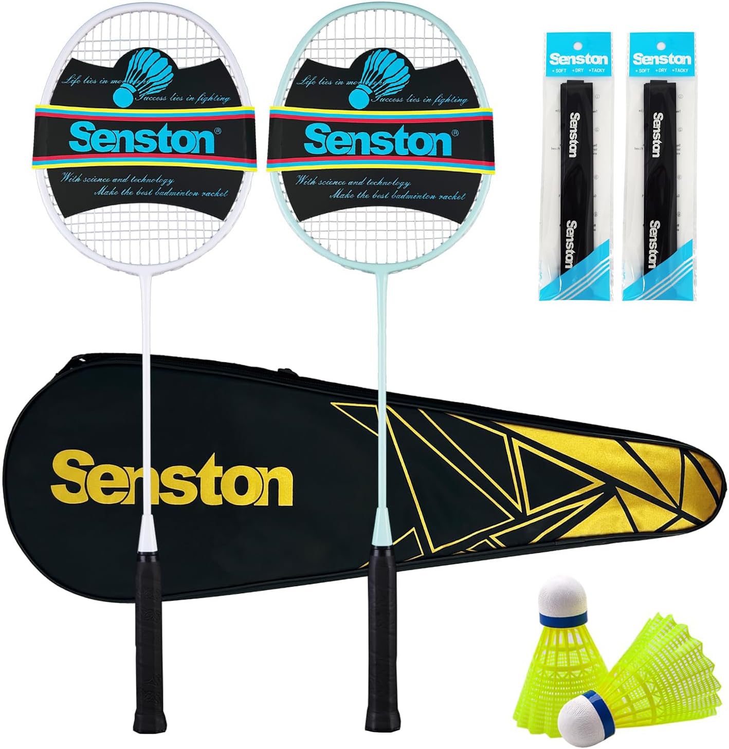 - Senston Badminton Rackets Set of 2 with Full Kit | Graphite Shaft Lightweight Rackets (2U 90g), 2 Nylon Shuttlecocks, 2 Non-Slip Grips & Carry Bag | Beginner Tennis Badminton Combo for Family