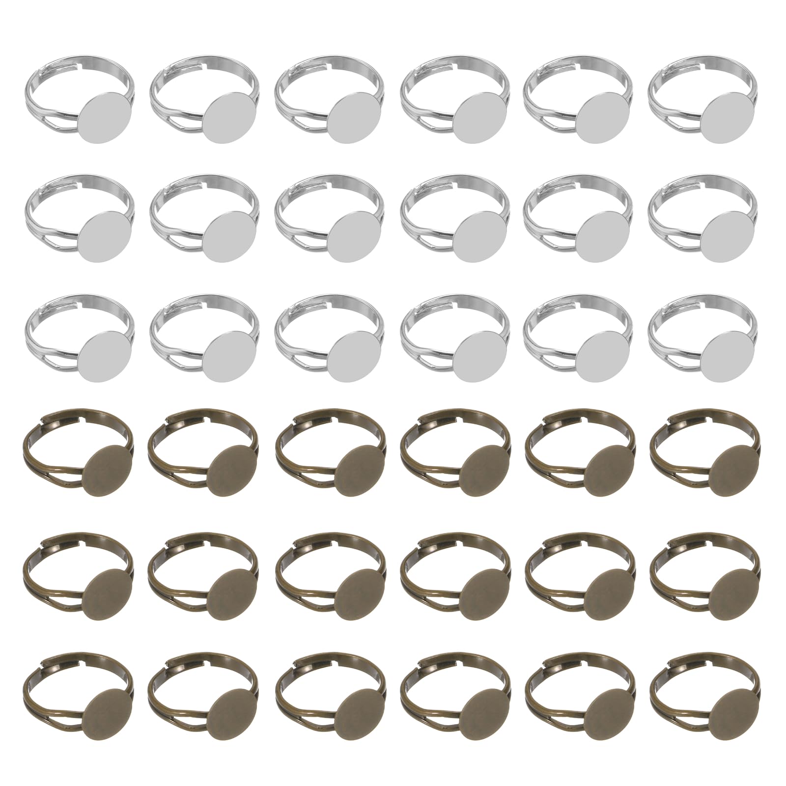 sourcing map Adjustable Blank Rings for Jewelry Making, 40 Pcs 10mm Adjustable Flat Blank Ring Base for Men Women DIY Crafts Jewelry Findings Components Birthday Wedding, White, Brown