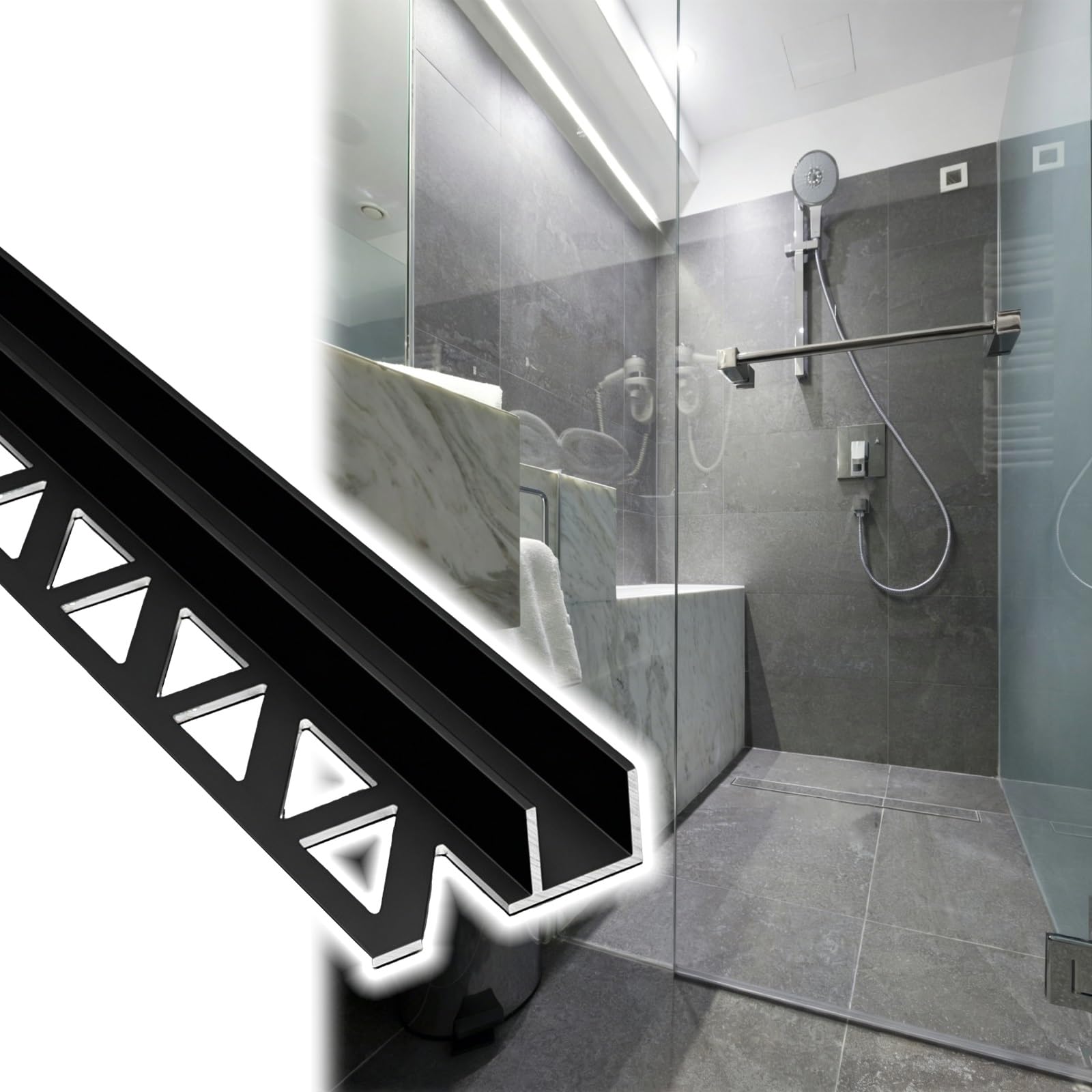 Rail de porte de douche F-Pe noir réglable pour salle de bain