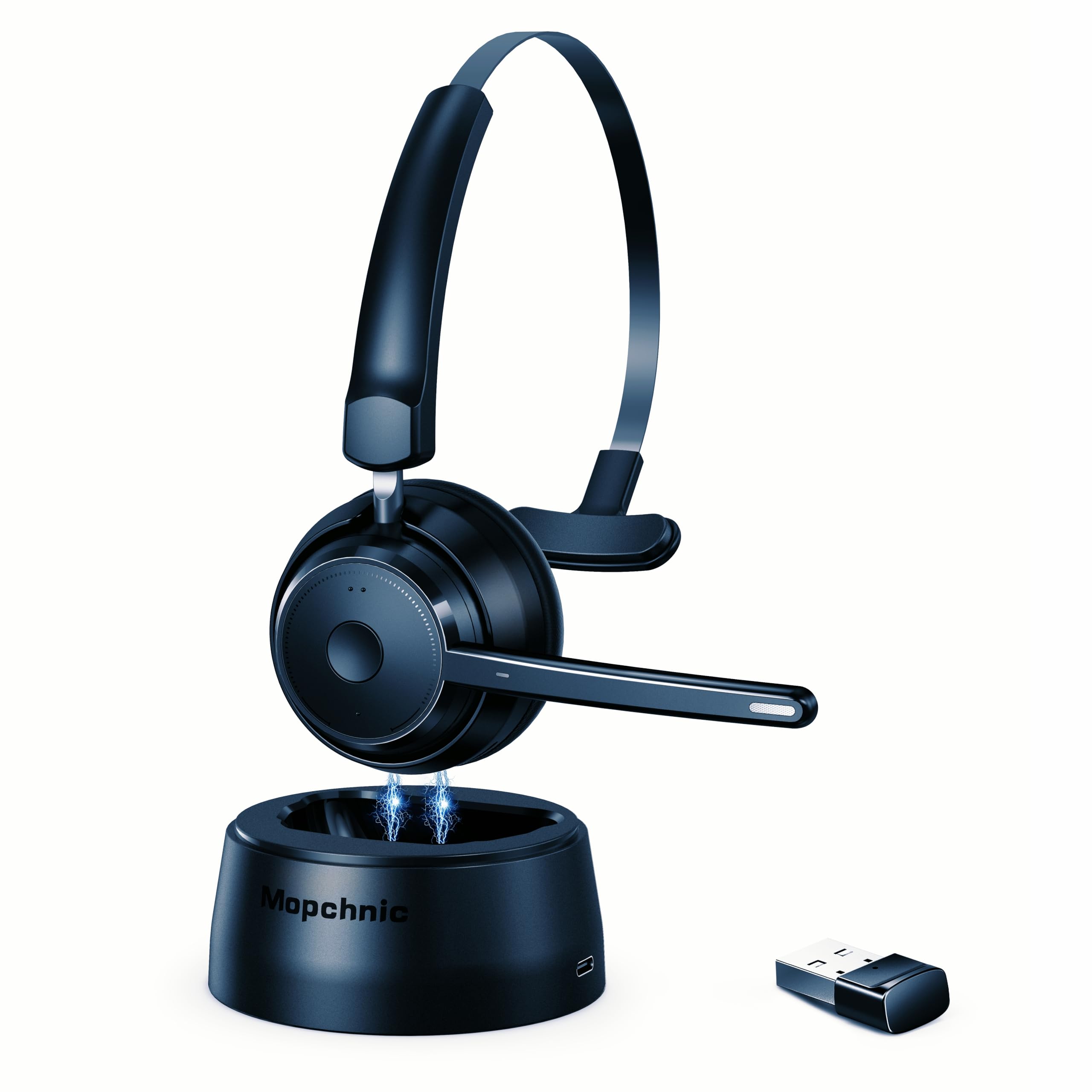 Bluetooth Headset, Wireless Headphone with Microphone for Computer, On Ear Bluetooth Headset with USB Dongle for Office Call Center Skype Zoom Meeting Online Class (Gray)