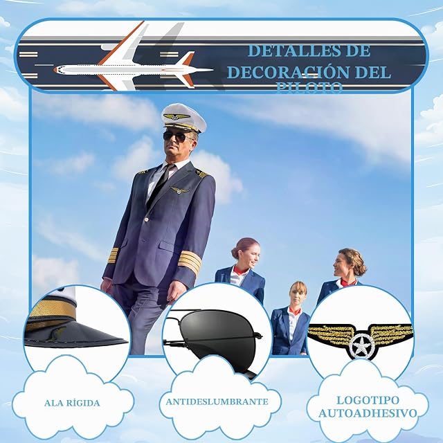 Foto 3 de 7 de DTAOZFA Accesorios de Disfraz de Capitán Piloto, 6 Piezas, para Fiesta Temática y Halloween