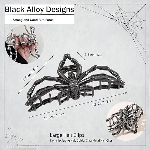 Miniatura 3 de Pinzas para el cabello de Halloween, pinzas de metal con diseño de arañas con accesorios para el cabello, pinzas medianas para cabello finogrueso,