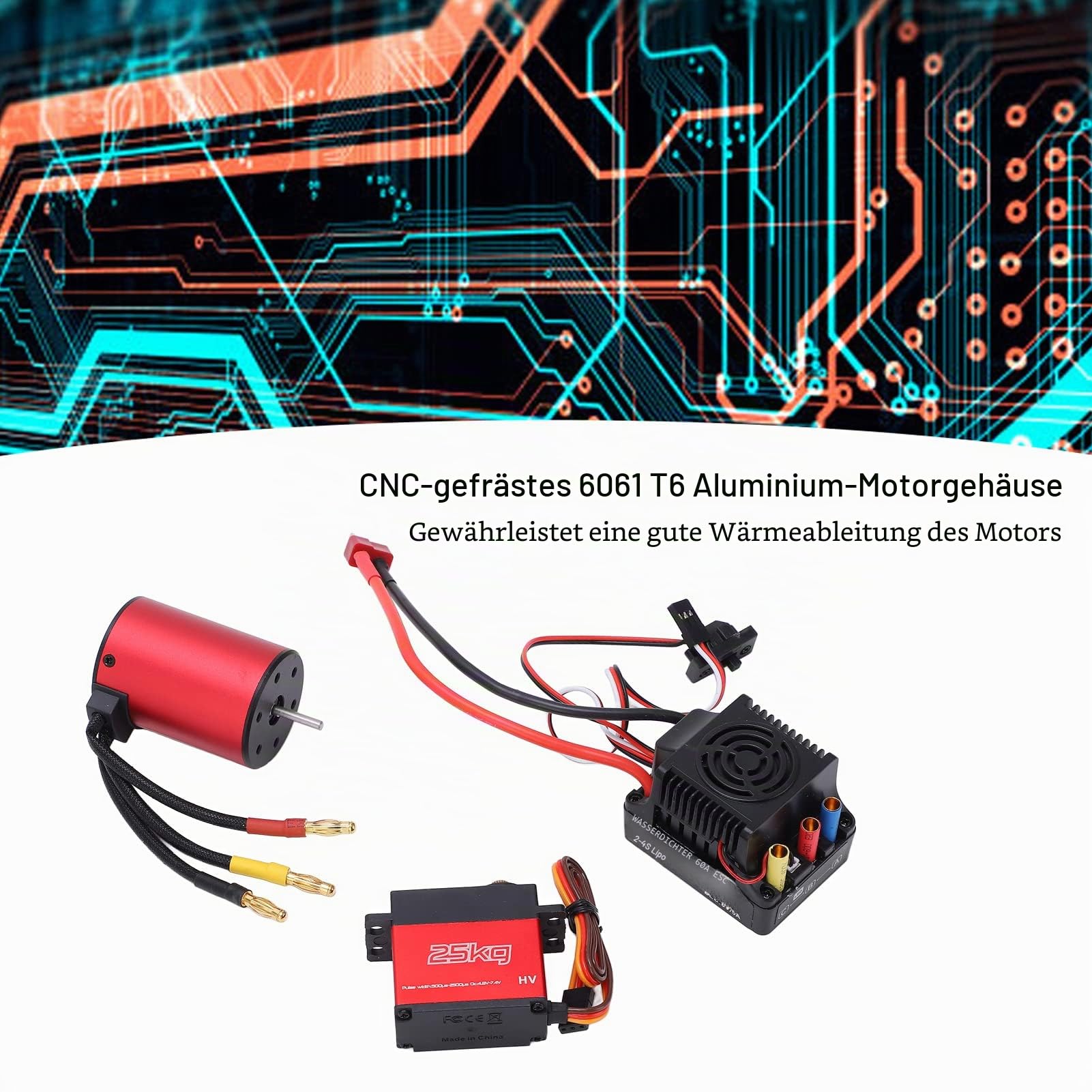 S3650 3100KV Brushless Motor, 60A Brushless ESC mit 25KG Metall Servo Combo für 1/8 1/10 2S-4S RC Car Auto Modelle