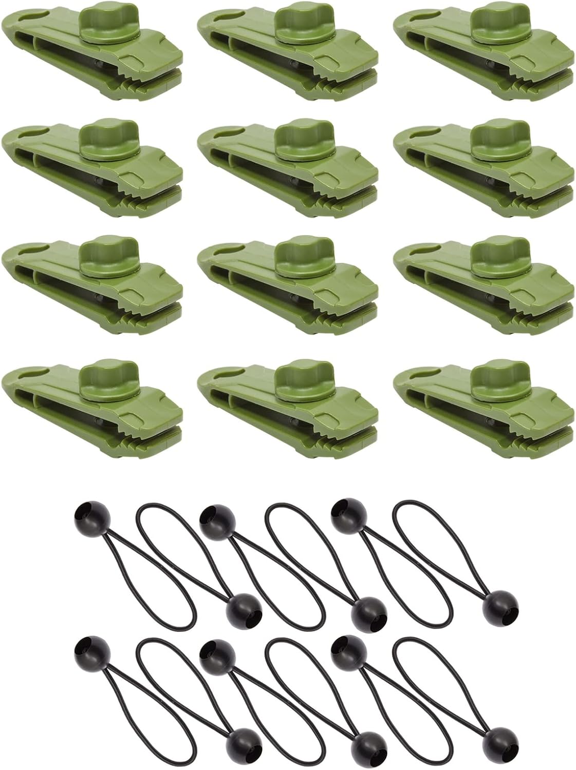 24 Pieces Heavy Duty Tarp Clips and Ball Bungee Cords, Lock Grip Clamps for Camping