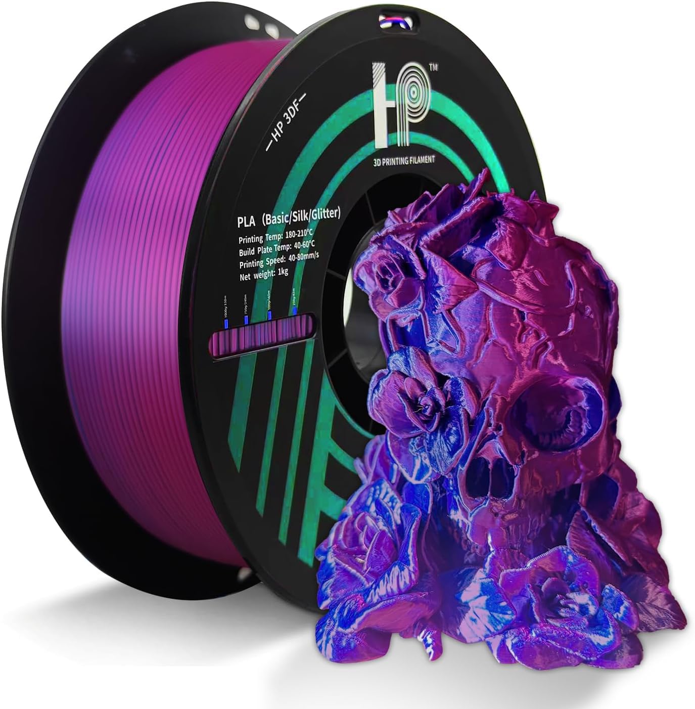 HP3DF Dual Color PLA Filament,Shiny Silk Blue Rose PLA, 3D Printer Filament,PLA Filament 1.75mm Dimensional Accuracy +/- 0.02mm, 1KG Spool (2.2 lbs), Fit Most FDM Printer (Silk Blue Rose)