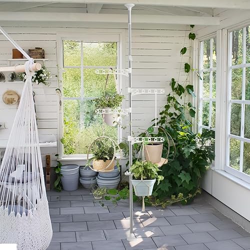 Miniatura 9 de BAOYOUNI Estante de secado de ropa de pie de 4 niveles, organizador de barra de almacenamiento de ropa para balcón, alféizar de ventana, ajustable