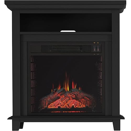 27 Inch Electric Fireplace TV Stand for 32" Screen - Fireplace Mantel TV Console Entertainment Center with Shelf - 1400W Electric Heater with Mantel Heats Rooms up to 400 SQ FT by Northwest (Black)