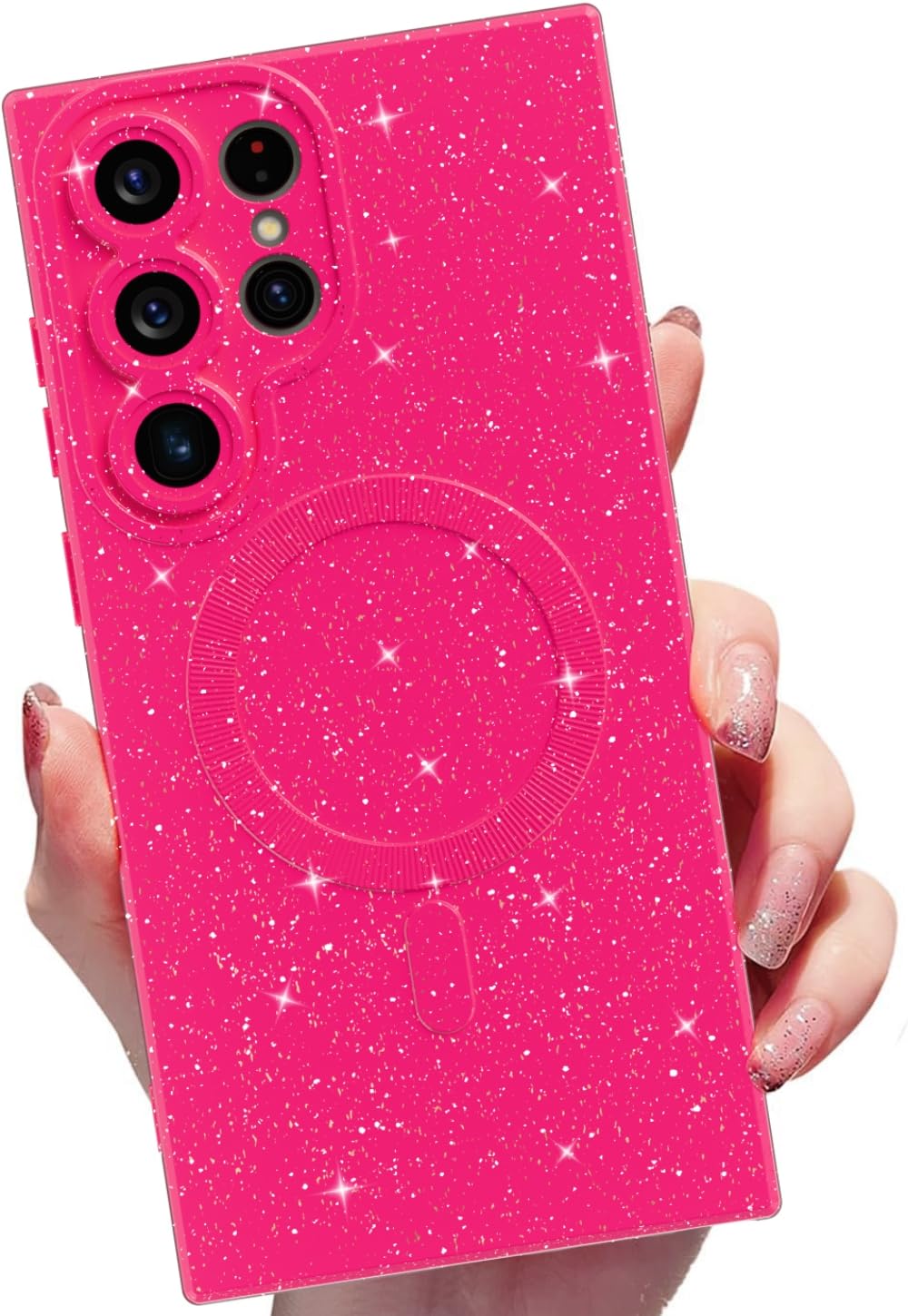 MINSCOSE for Samsung Galaxy S25 Ultra Magnetic Neon Phone Case[Compatible with Magsafe],Cute Bling Glitter Thin Slim Shockproof Sparkly Cover for Women Girl for Samsung Galaxy S25 Ultra -Hot Pink