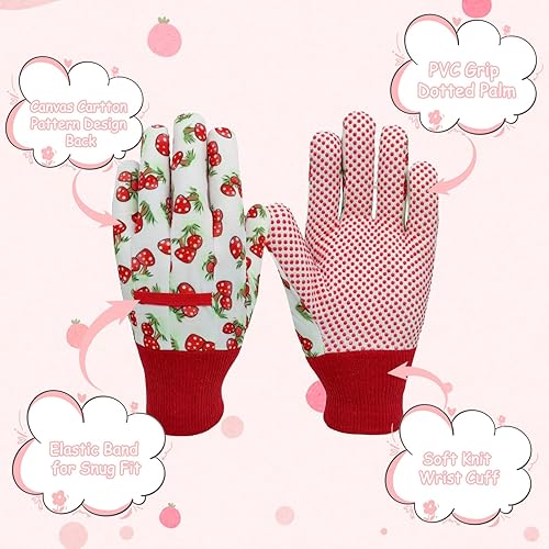 Miniatura 2 de Paquete de 3 pares de guantes de jardín para niños, guantes de jardinería para niños, regalos de jardinería para niños, talla grande (edad 5-6)