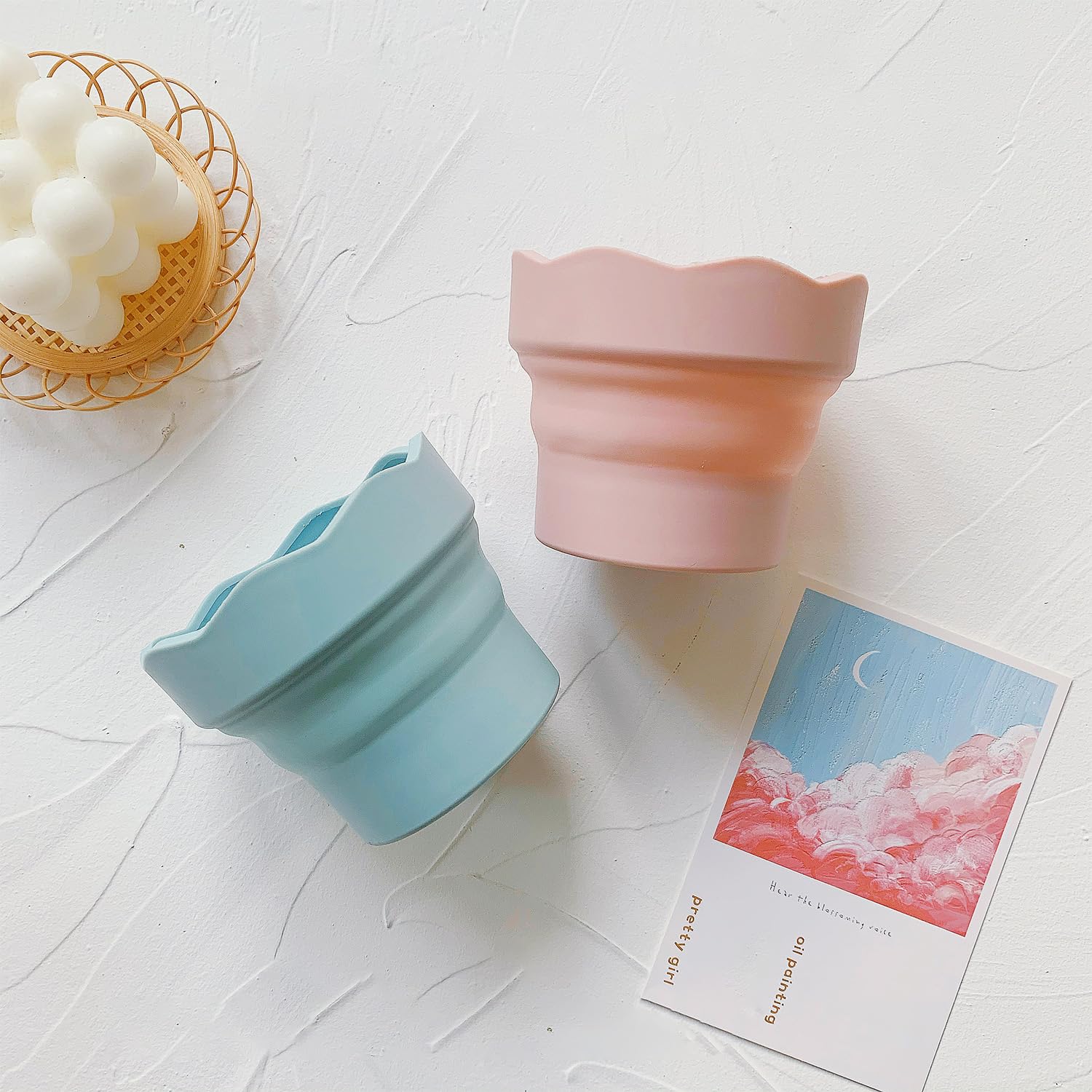 Secchio Lavapennelli In Silicone Pieghevole - 2 Pezzi Per Acquerello, Acrilico E Pittura