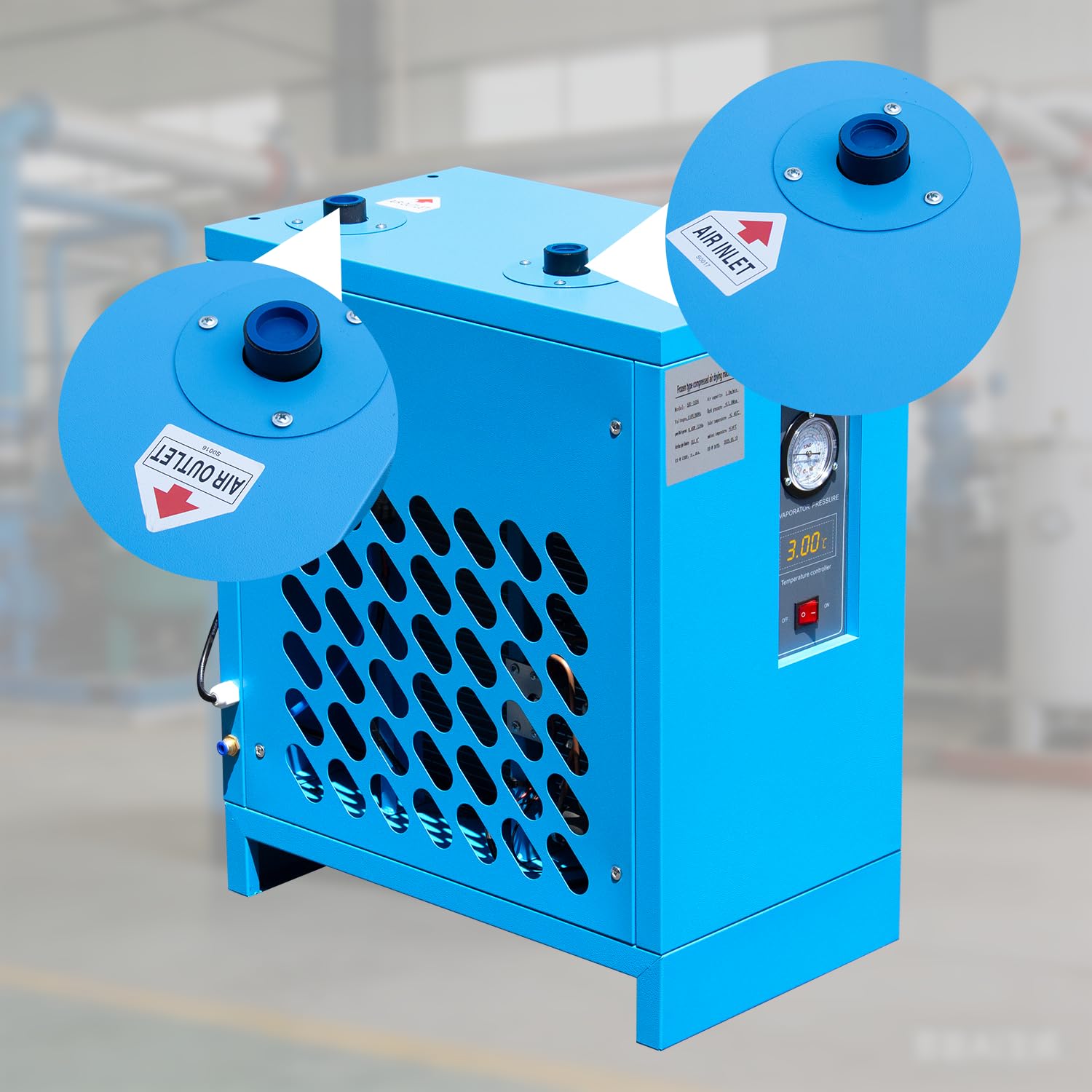 Industrial Refrigerated Air Dryer with R134a Cooling System for Air Compressors – 35 CFM, 0.58 KW, 110V/60Hz – Removes Moisture, Oil, Contaminants – Ideal for Workshop, Garage, Pneumatic Tools