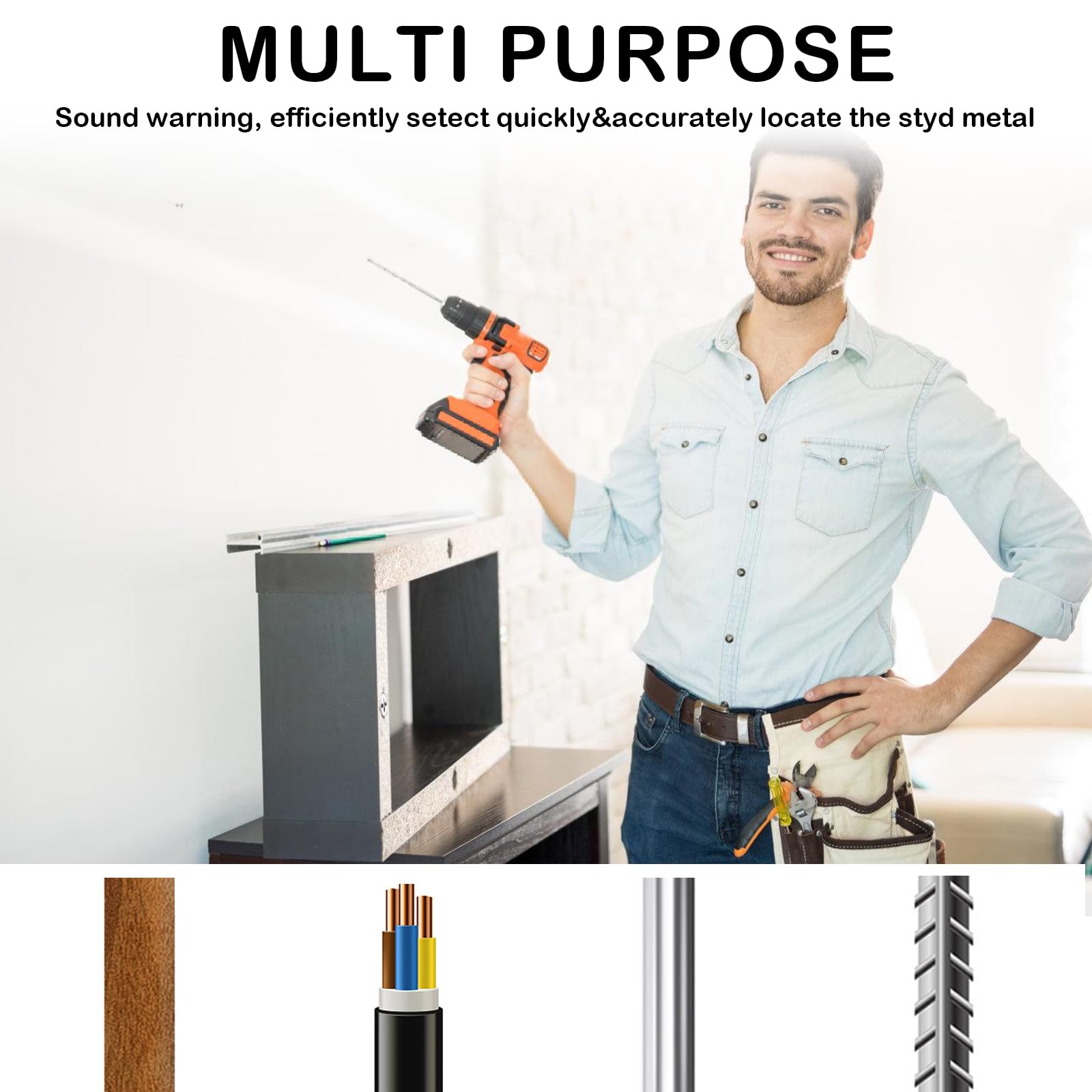 Detector de Cables: 5 en 1 Buscador de Pernos, Detector de Montantes Multifuncional, Escáner de Pared para Detectar Madera, Metal, Cables en la Pared, Detector de Metales Ferrosos