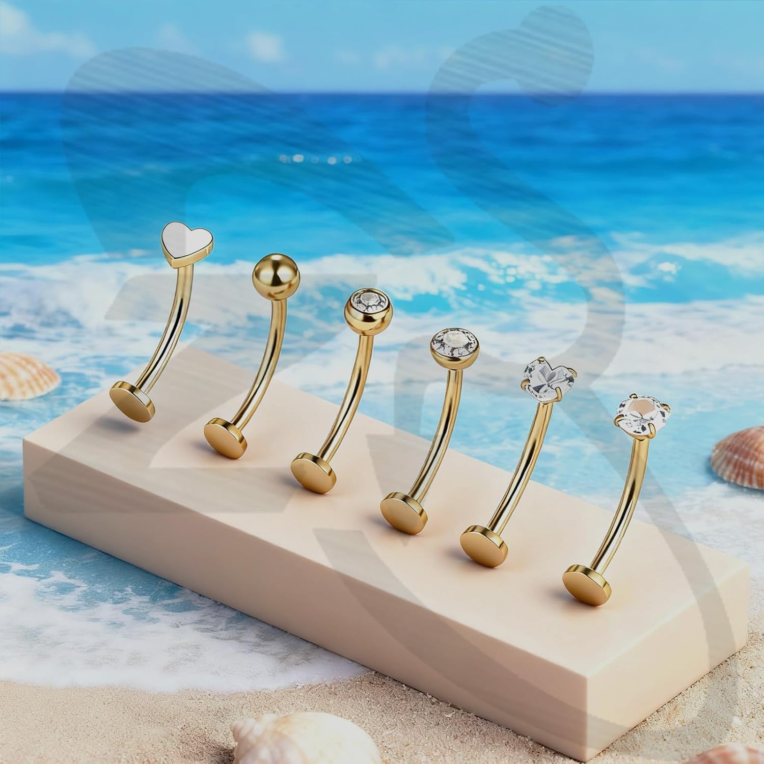 ZS 6Pcs CZ Floating Belly Button Rings, 14G Stainless Steel Belly Button Piercing, Double-ended Internally Threaded Curved Barbell Eyebrow Lip Rings for Women - Image 4