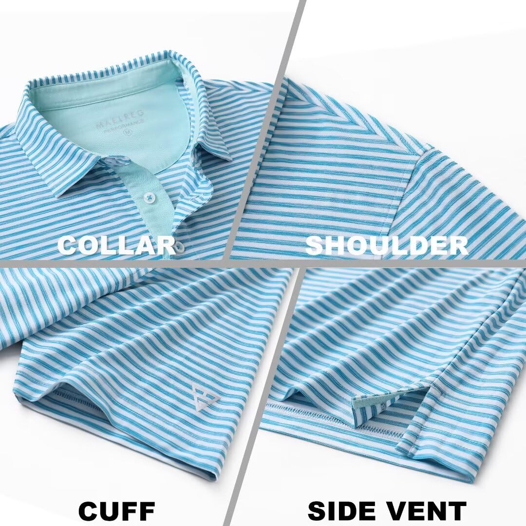 M MAELREG Polo da golf da uomo, a maniche corte, vestibilità asciutta, a righe, traspirante, con colletto, casual