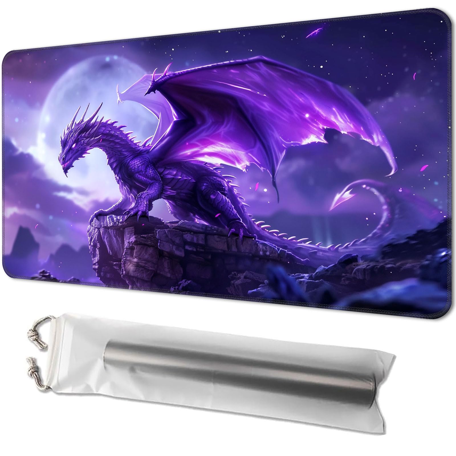 Playmat for TCG, with Free Storage Bags, Game Mat 24 x 14 inches, MTG and Board Game Mat for Cards, Ideal for Card Game Enthusiasts, Purple Dragon 02 — image 1