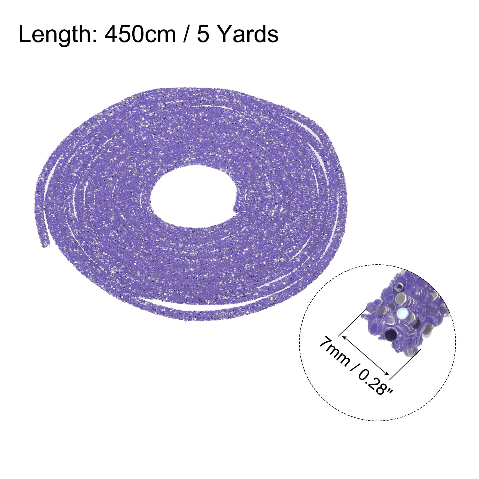 sourcing map 5 Yard 6mm 0.24 inch Glitter Sequins Rope Sequins Rhinestone Tube Cord for DIY Wedding Dresses Costume Clothing Shoes Jewelry Accessory Clear White — view 242