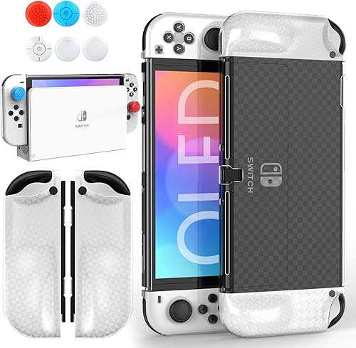 Mooroer Switch OLED - Funda protectora acoplable mejorada para Nintendo Switch OLED con funda protectora de agarre de TPU suave y 6 tapas para pulgar