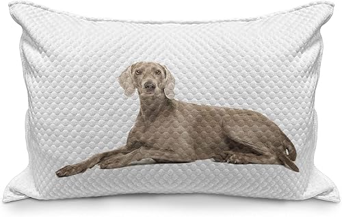 Ambesonne Weimaraner Quilted Pillowcover, Brown Ghost Hunting Dog Animal Breed Pedigree Silhouette on Plain Backdrop, Standard King Size Accent