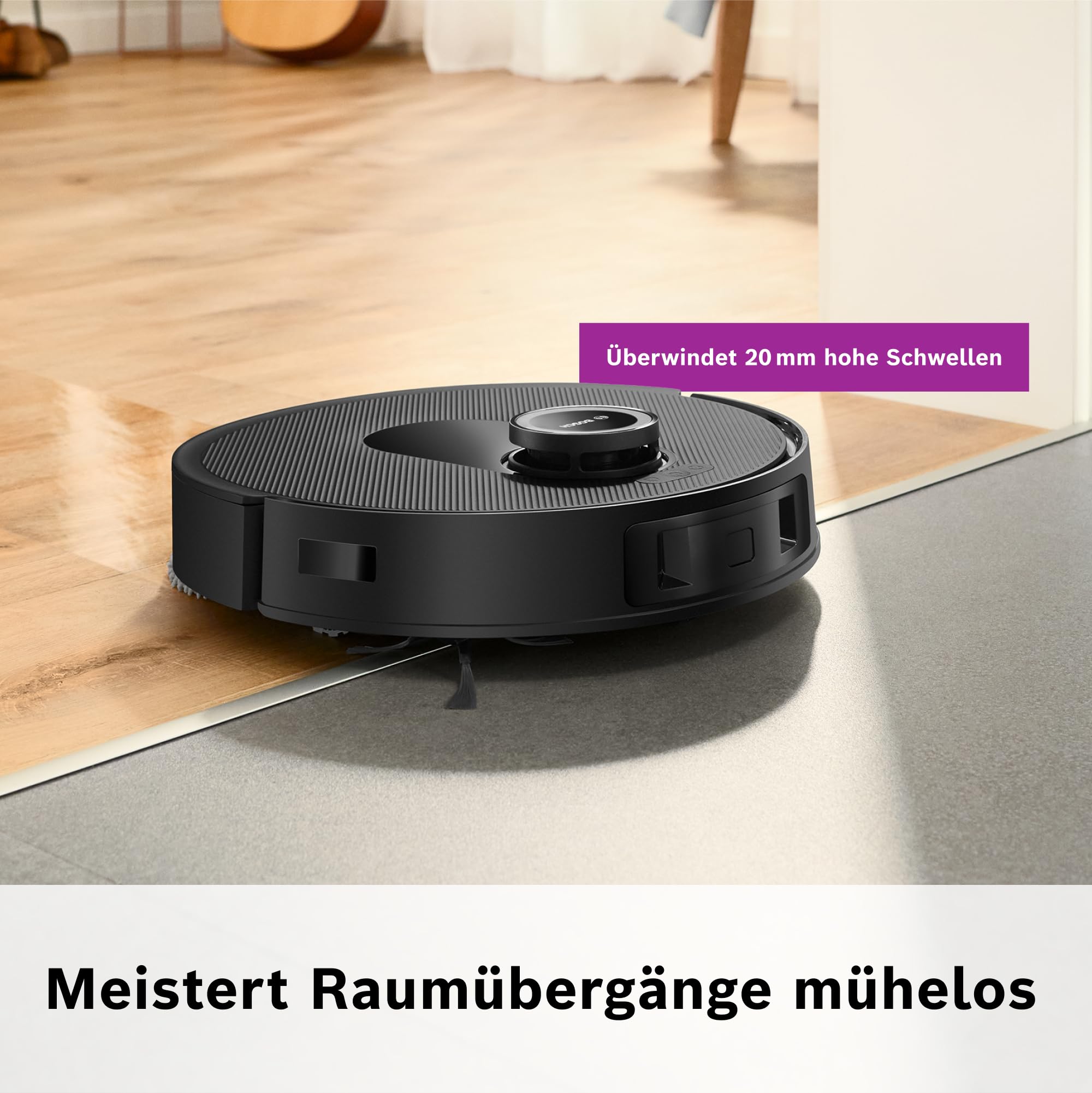 Bosch Spotless Max BCRDW3B Saugroboter mit Wischfunktion, 11.000 Pa Saugkraft, rotierende Wischpads, Nass-Trocken-Servicestation, Selbstreinigung, Smart Vision Navigation, Steuerung per App, schwarz