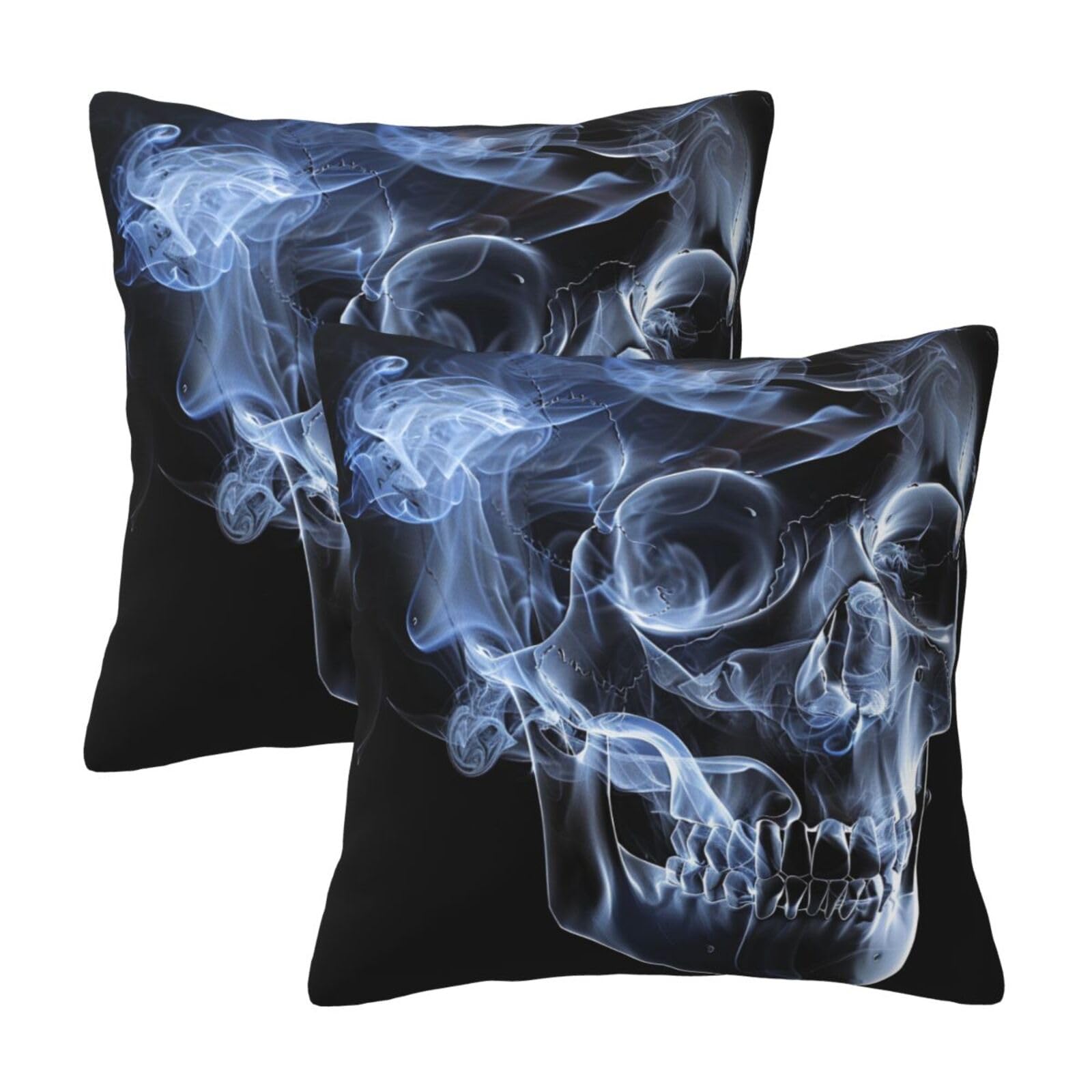 Skull Throw Pillow Cases 2 Pack Square Pillowcases Soft Pillow Protectors for Couch Livingroom Sofa Bed Office Car,40x40 CM