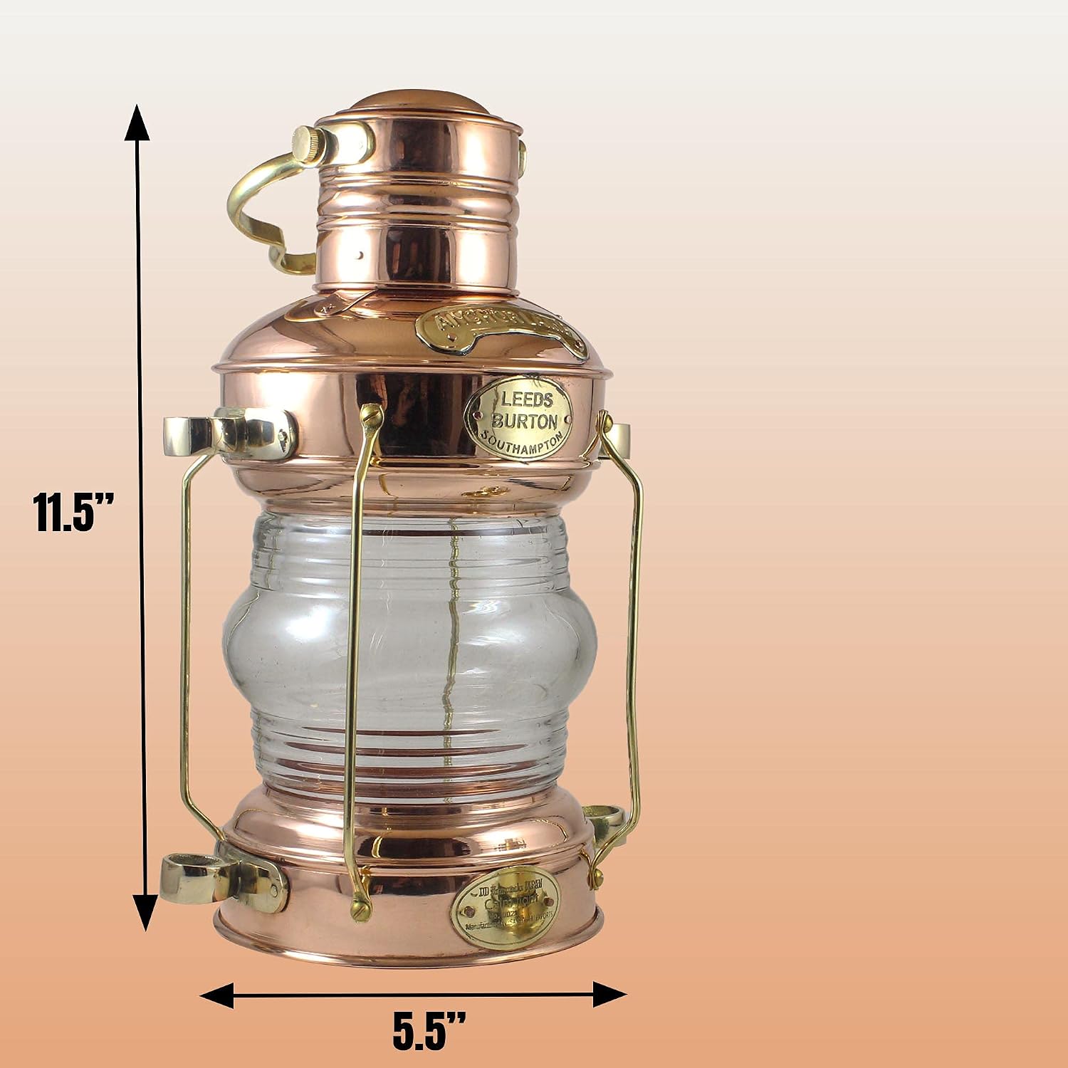 Antique Style Brass Copper Finish Vintage Reproduction 14” Leeds Burton Nautical Maritime Ship Oil Lamp Burner Lantern