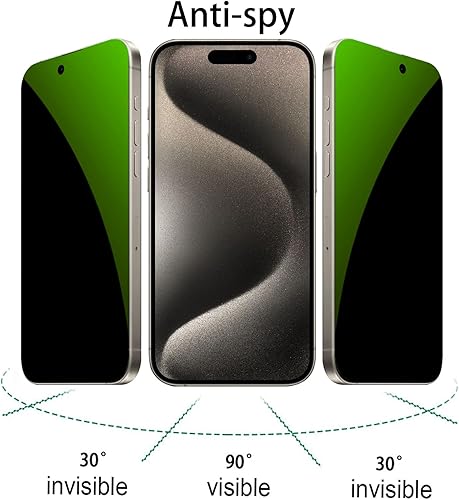Miniatura 2 de 3 piezas de vidrio templado de privacidad anti-azul para iPhone 15 Pro Protector de pantalla anti-espía película antiespías dureza 9H antiarañazos