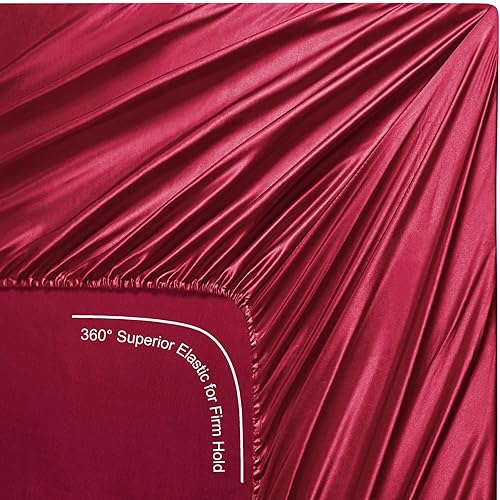 Miniatura 7 de Lanest Housing Sábanas de satén de seda, juego de sábanas de 4 piezas con bolsillos profundos, sábanas de seda hipoalergénica suaves que mantienen