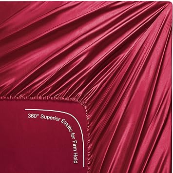 Silk like Satin Sheets, King Size Bed Sheet Set, Red, 4 Piece