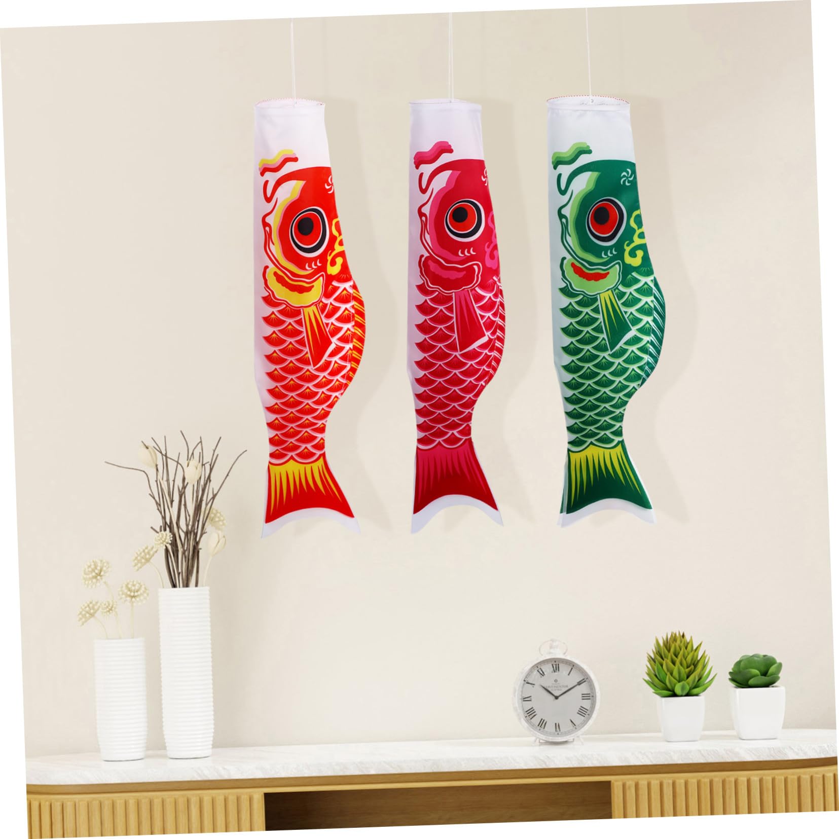 Manche à Air Japonaise Drapeau de Carpe Koï 5Pcs Satin Beau Compact