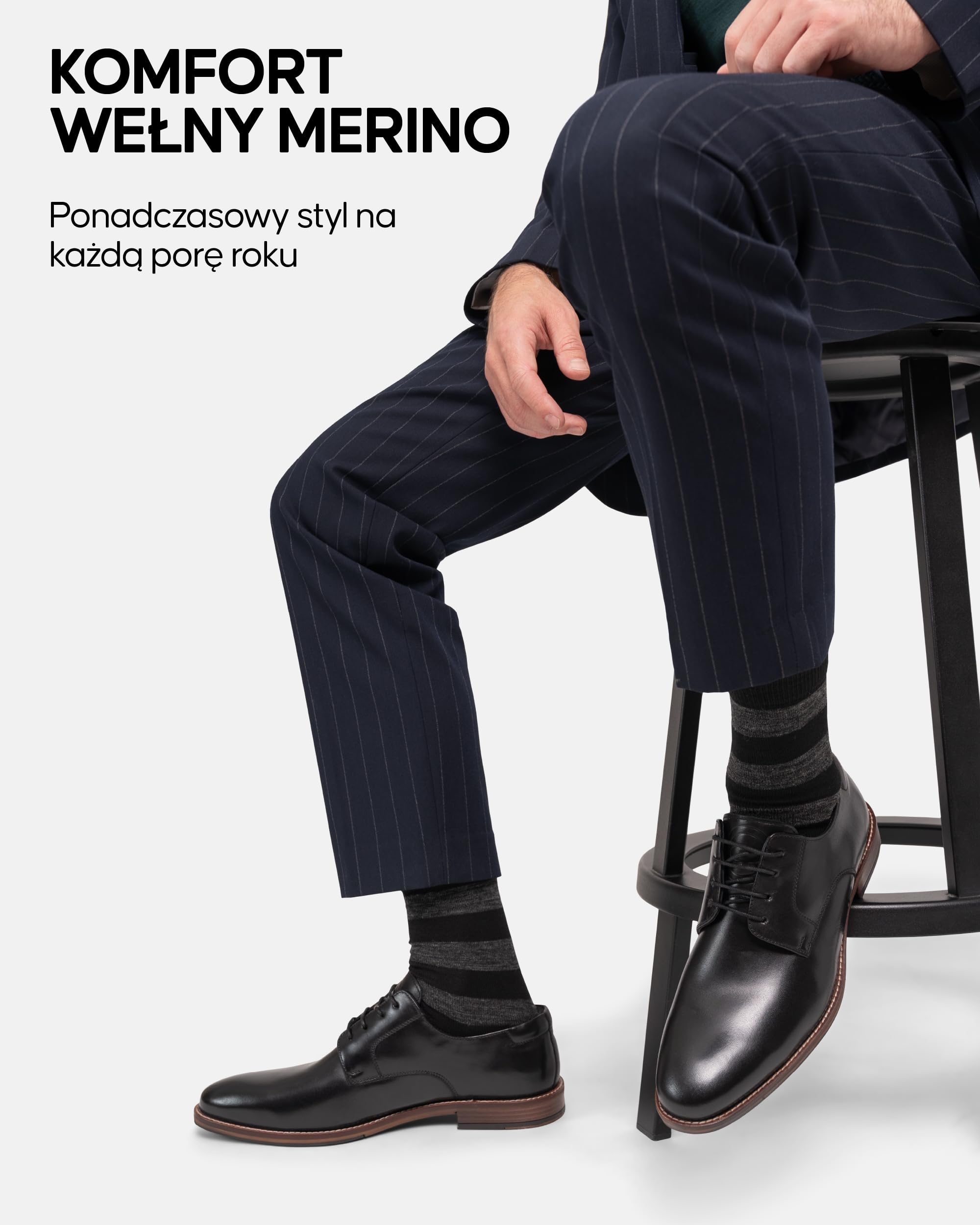 DANISH ENDURANCE Skarpety z Wełny Merino Męskie, Eleganckie, 3 lub 5-Pak | Eleganckie skarpety z wełny merino, oddychające i regulujące temperaturę, dla biura oraz codziennych stylizacji