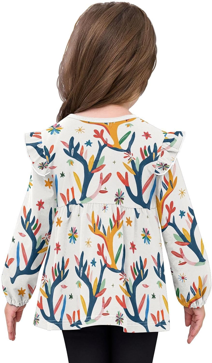 visesunny Toddler Clothes for Girls Antler Leaf Flower Long Sleeve Fall Shirts Cotton Top with Ruffle Collar
