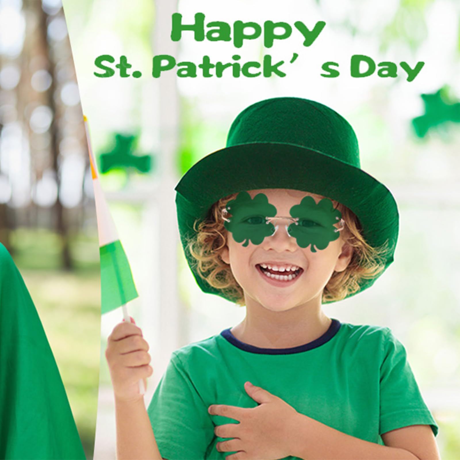 Hamiutci St. Patrick's Day Shamrock Glasses, Green Clover Sunglasses Irish Party Leprechaun Costume Eyeglasses Saint Patrick Gift Eyewear Dressing-up Favor Accessories (C1718-Green-2 Pack)