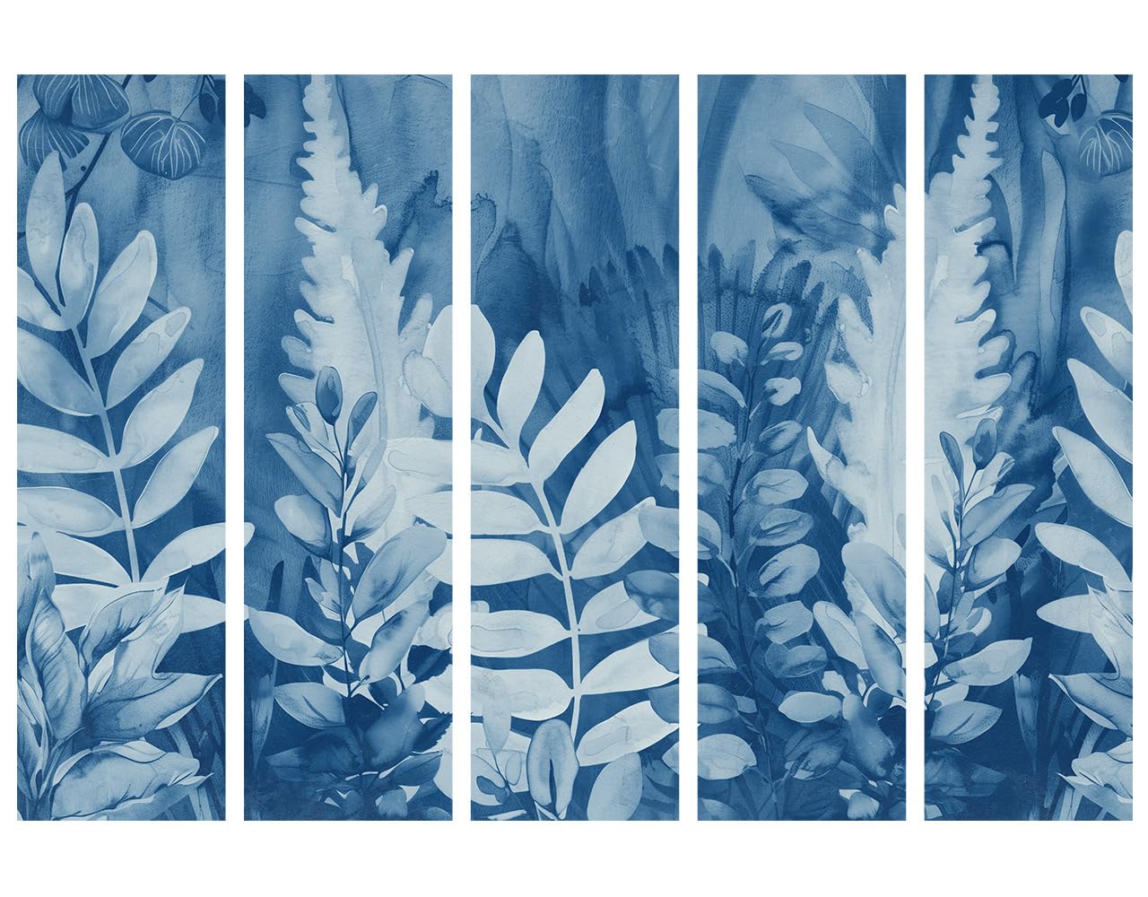 murando - Biombo XXL Hojas Azules 225x172 cm 5 Paneles biombo Separador de ambientes biombos separadores Paneles japoneses Paneles Decorativos b-H-10115-bh-d