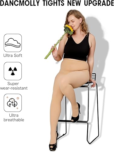 Miniatura 4 de DancMolly Medias de Talla Grande para Mujer, Pantimedias de Control Semiopacas de Nylon de Cintura Alta