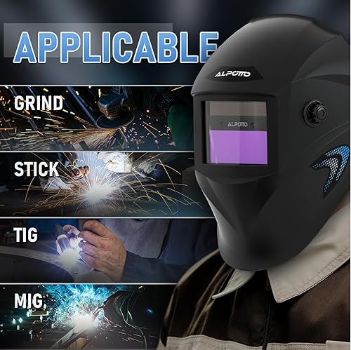 Miniatura 6 de Alpotto 1111 casco de soldadura de oscurecimiento automático de color verdadero de claridad óptica, capucha de máscara de soldadura de batería de