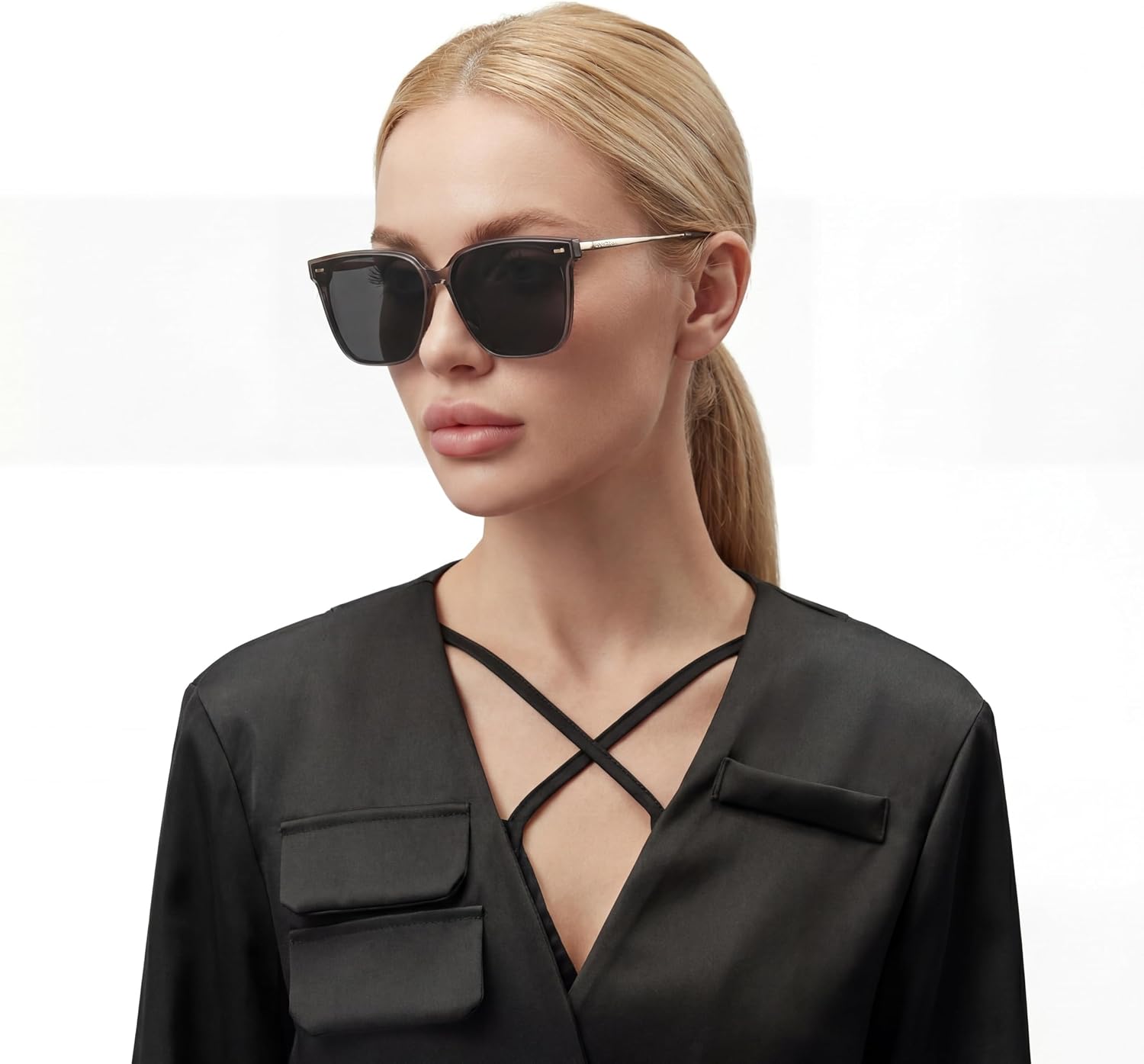 Retro Square Polarized Sunglasses for Women Men, UV400 Lightweight, Exclusive Eyewear Brand of EssilorLuxottica